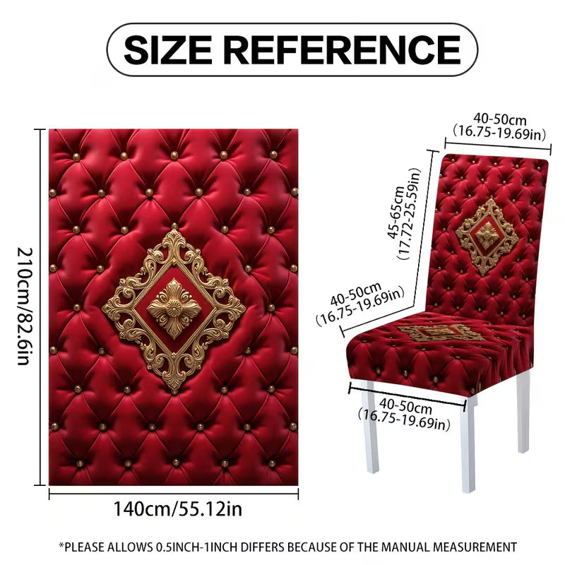Classic Baroque Red Pillow, Chair Cover & Tablecloth Set (4–7 Pieces)
