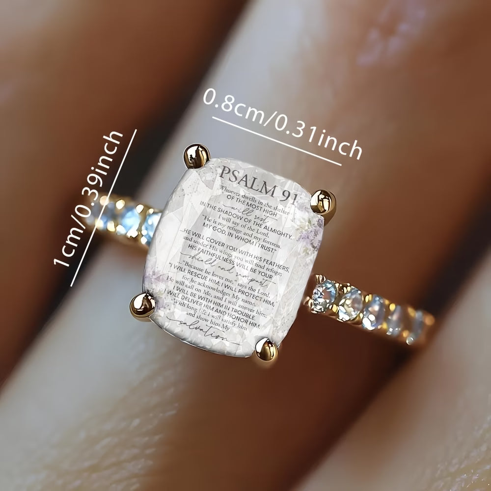 ✨ Women’s Golden Square Ring with Bible Verses ✨