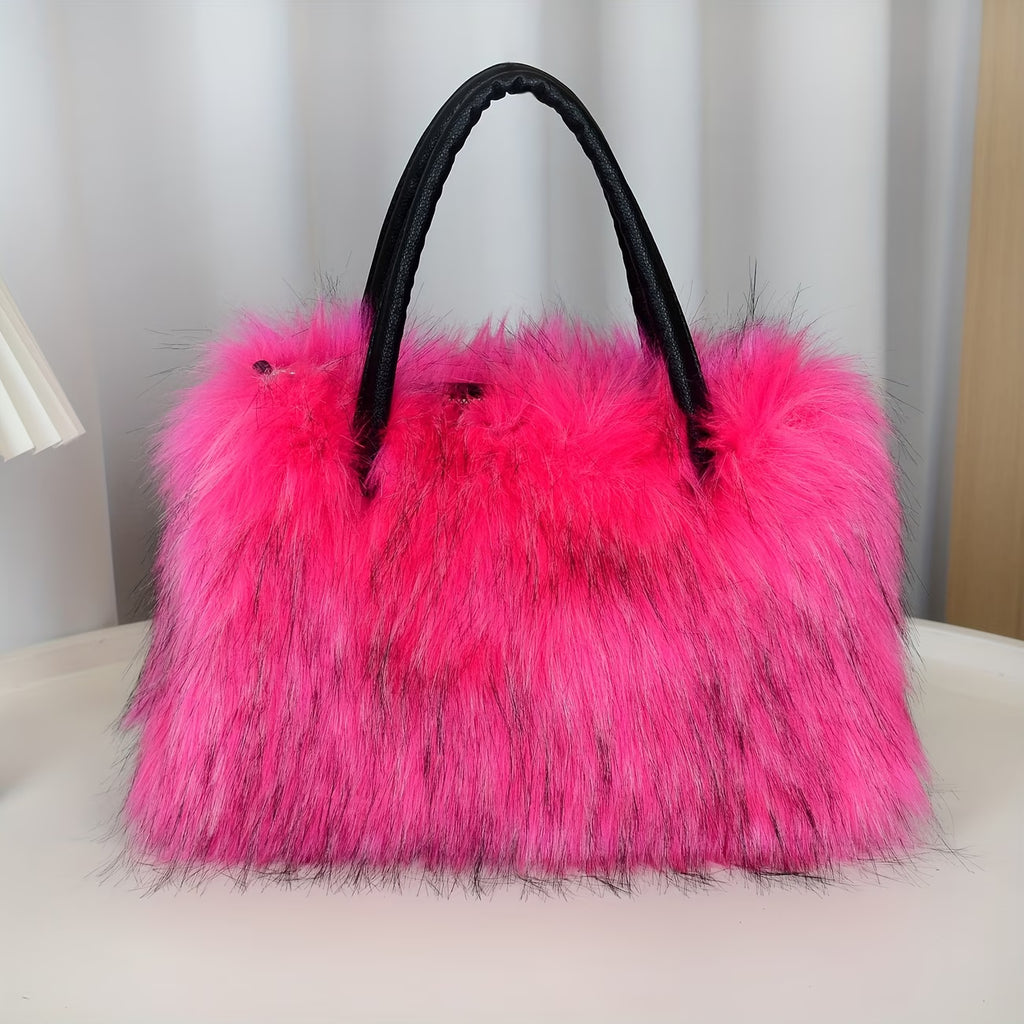 Women’s Retro Plush Shoulder Bag – Messenger Tote Handbag with Zipper Closure (Deep Brown)