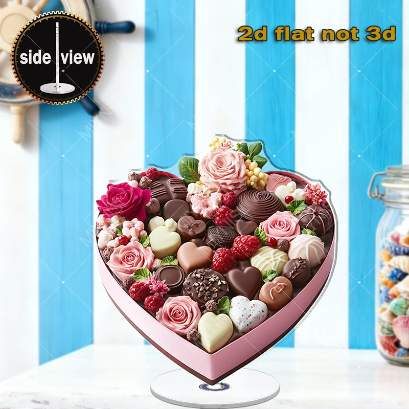 2D Flat Rotating Acrylic Heart-Shaped Pink Gift Box