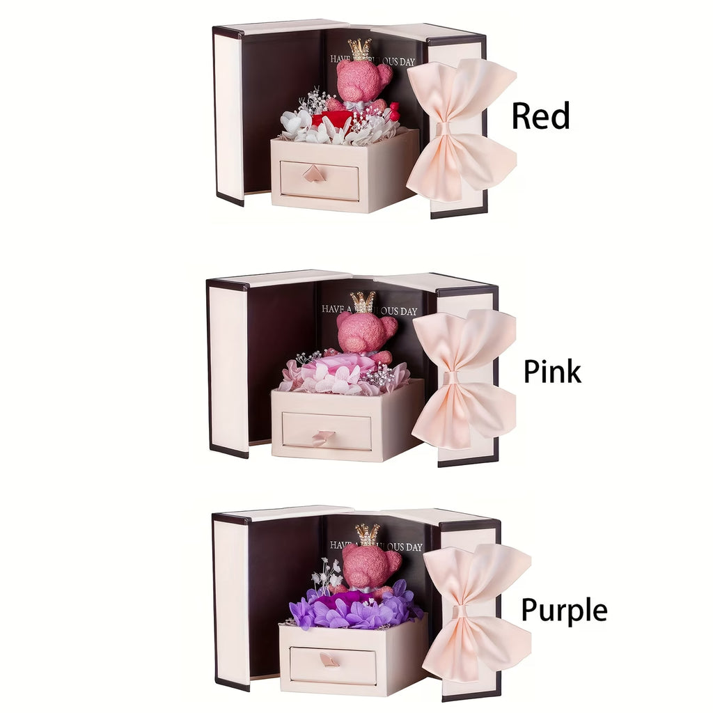 Heart-Shaped Infinity Pendant Necklace & Bear Rose Gift Box Set