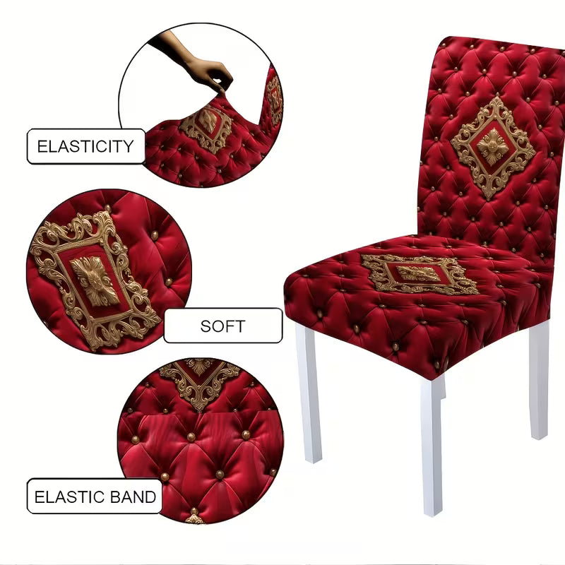 Classic Baroque Red Pillow, Chair Cover & Tablecloth Set (4–7 Pieces)