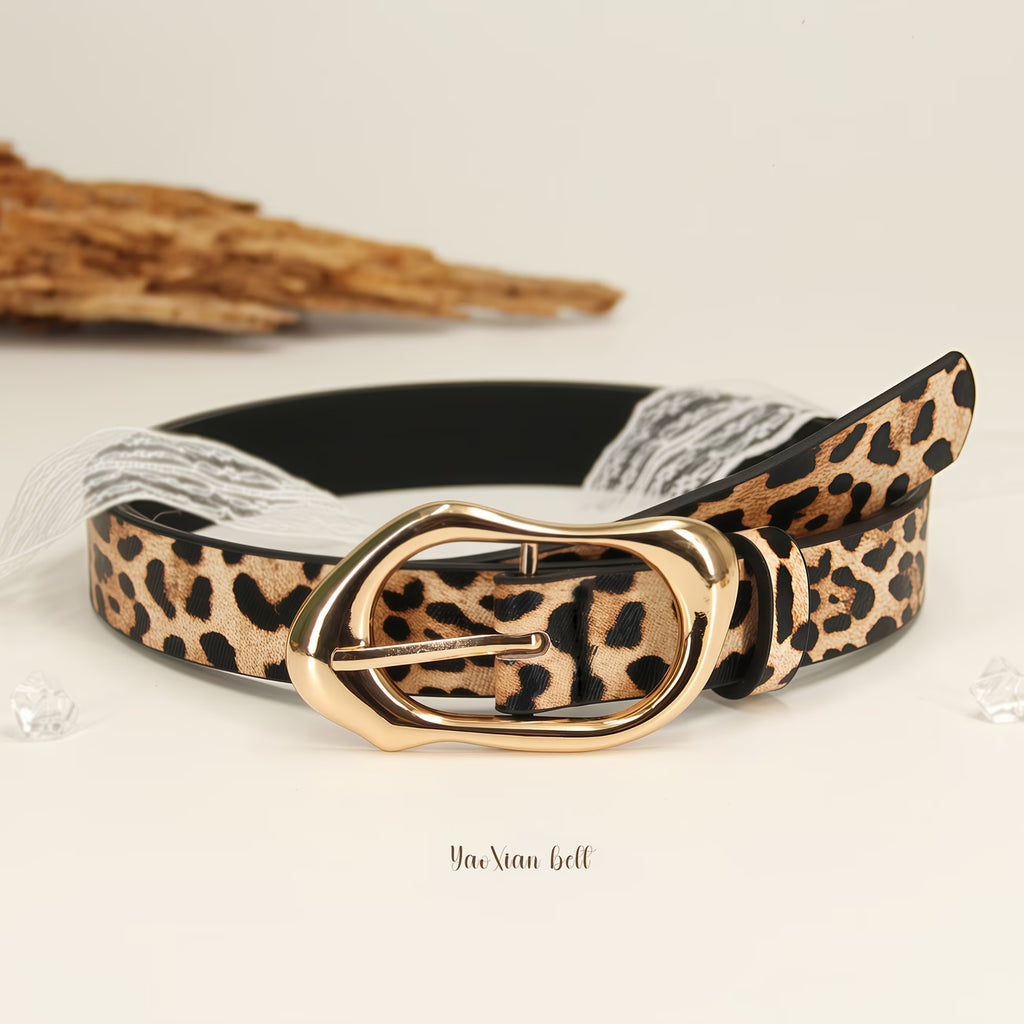 Women’s Leopard Print Faux Leather Belt – Vintage Casual Style