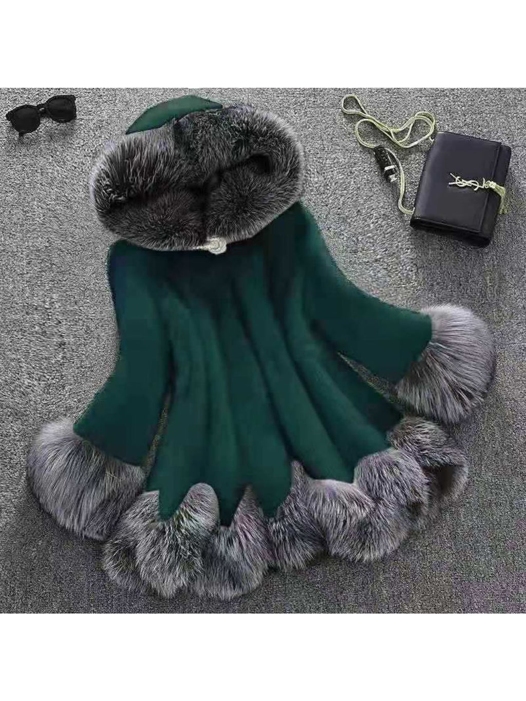 Plus Size Women’s Mid-Length Faux Mink Coat – Hooded Winter Jacket with Fox Trim