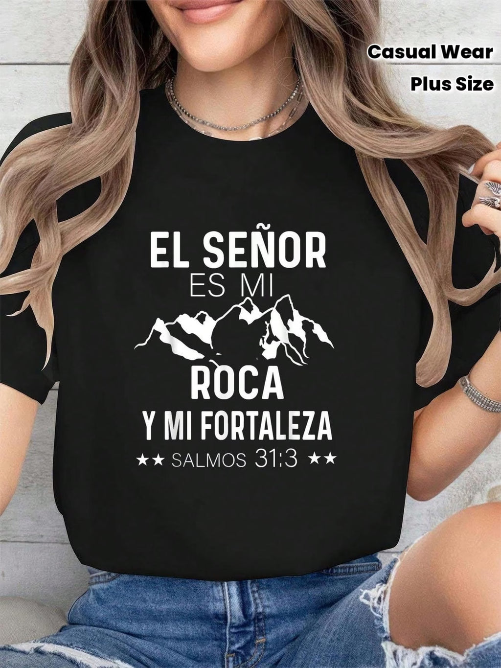 ✝️ Camiseta Plus Size para Mujer – “El Señor Es Mi Roca”