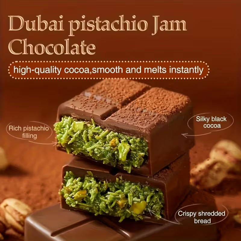 Rich Chocolate & Pistachio Tablets – Dubai Chocolate with Crunchy Bits (2.47oz)
