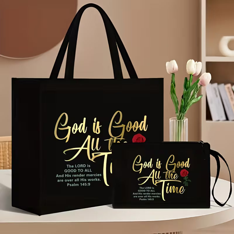 Letter Print Large Capacity Shoulder Bag Set – Two-Piece Handbag for Work, Shopping & Everyday Use