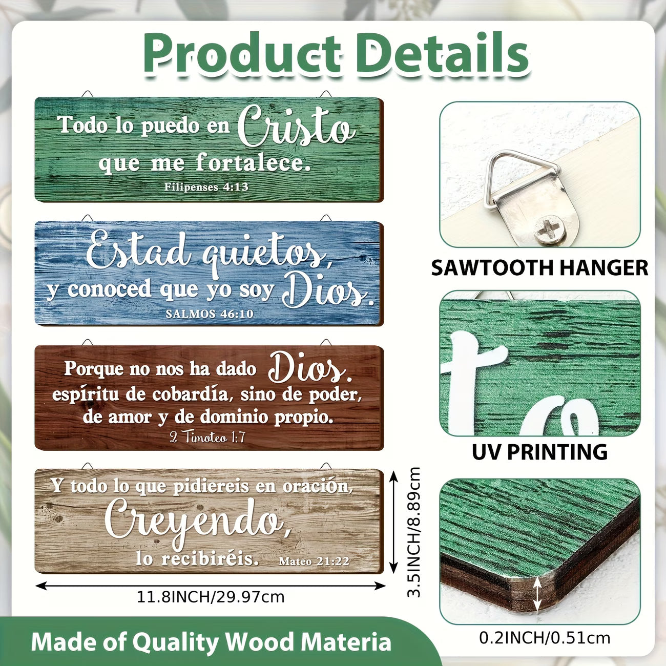 ✝️ Set de 4 Placas de Pared con Versículos Bíblicos en Español