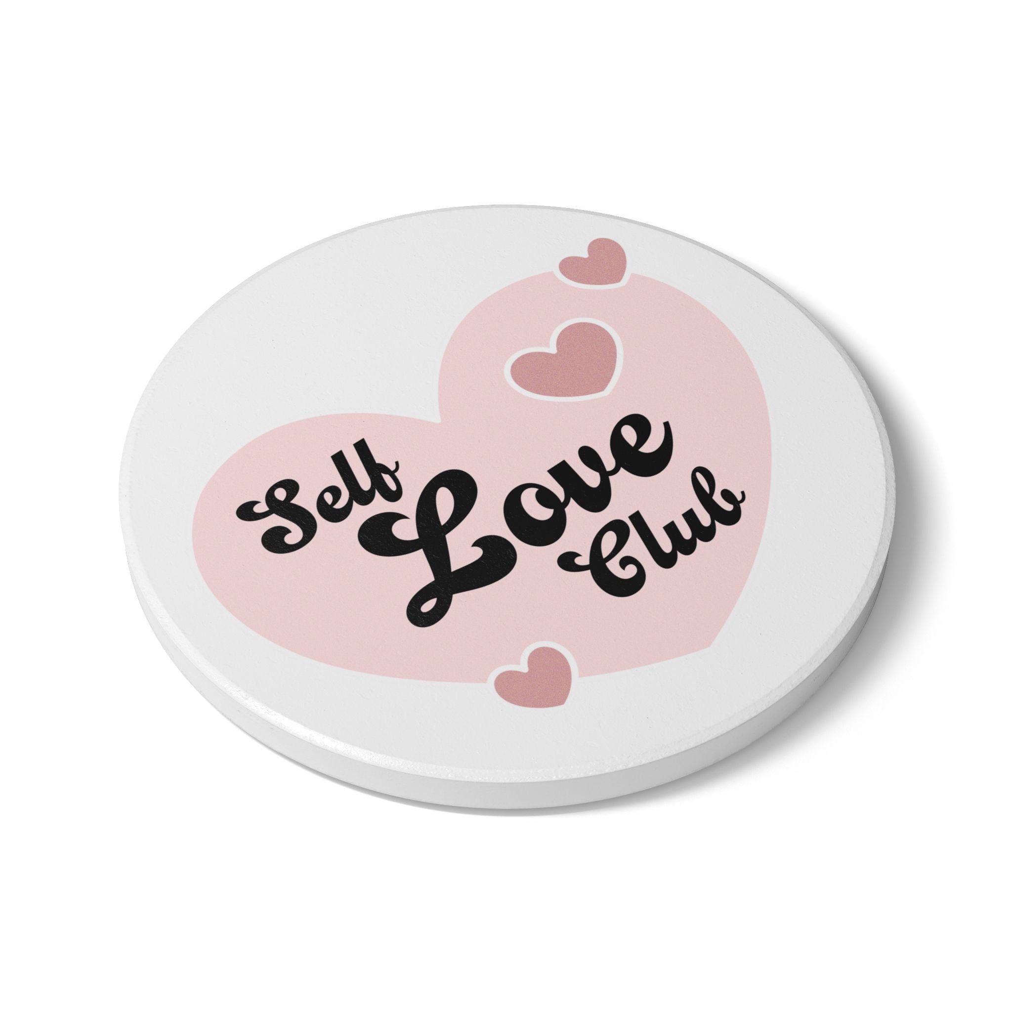 Self Love Club Ceramic Coaster, Inspirational Quote Decor, Perfect for Self-Care Gifts, Home Office Accessories, Heart Decor