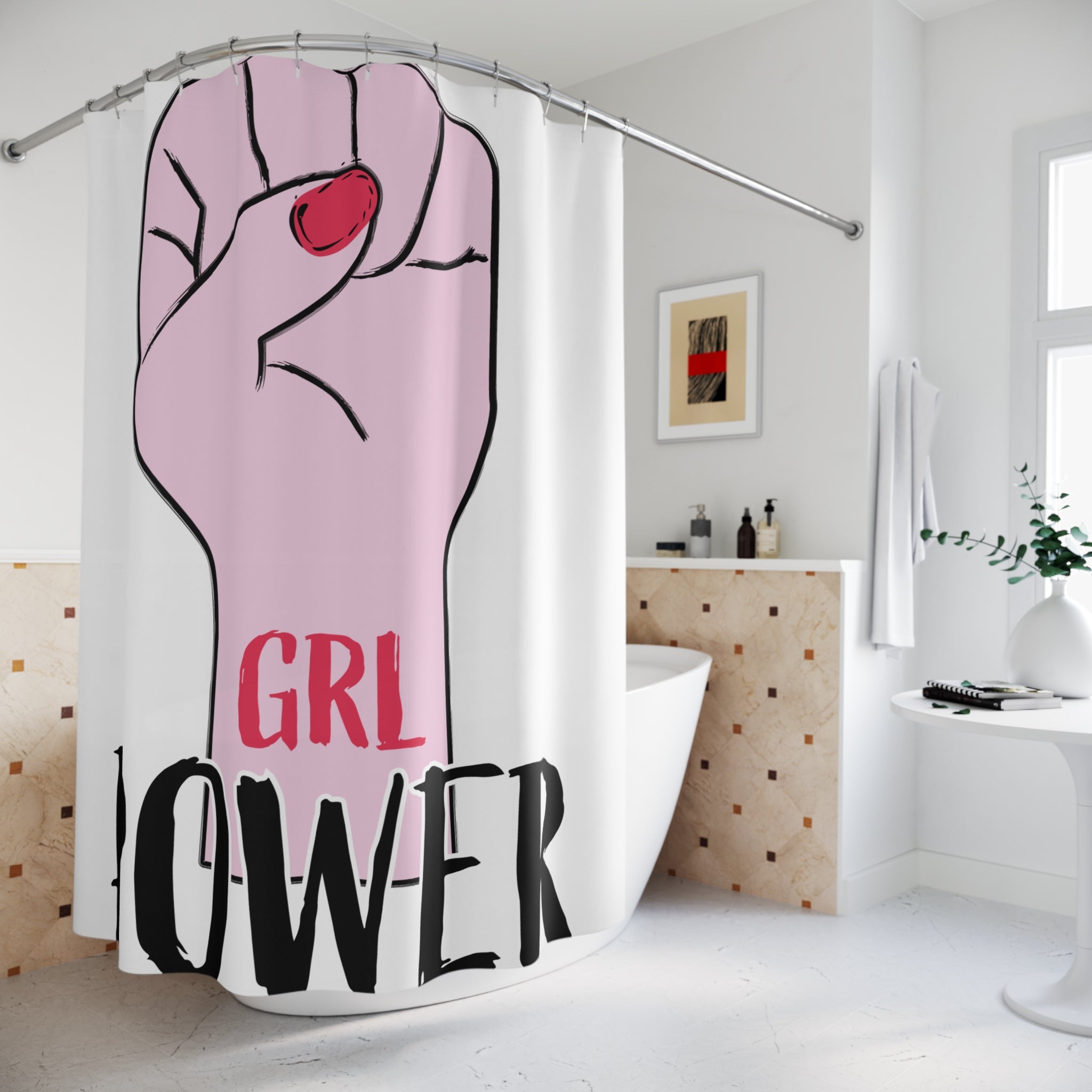 Empowering GRL POWER Shower Curtain - Feminist Bathroom Decor