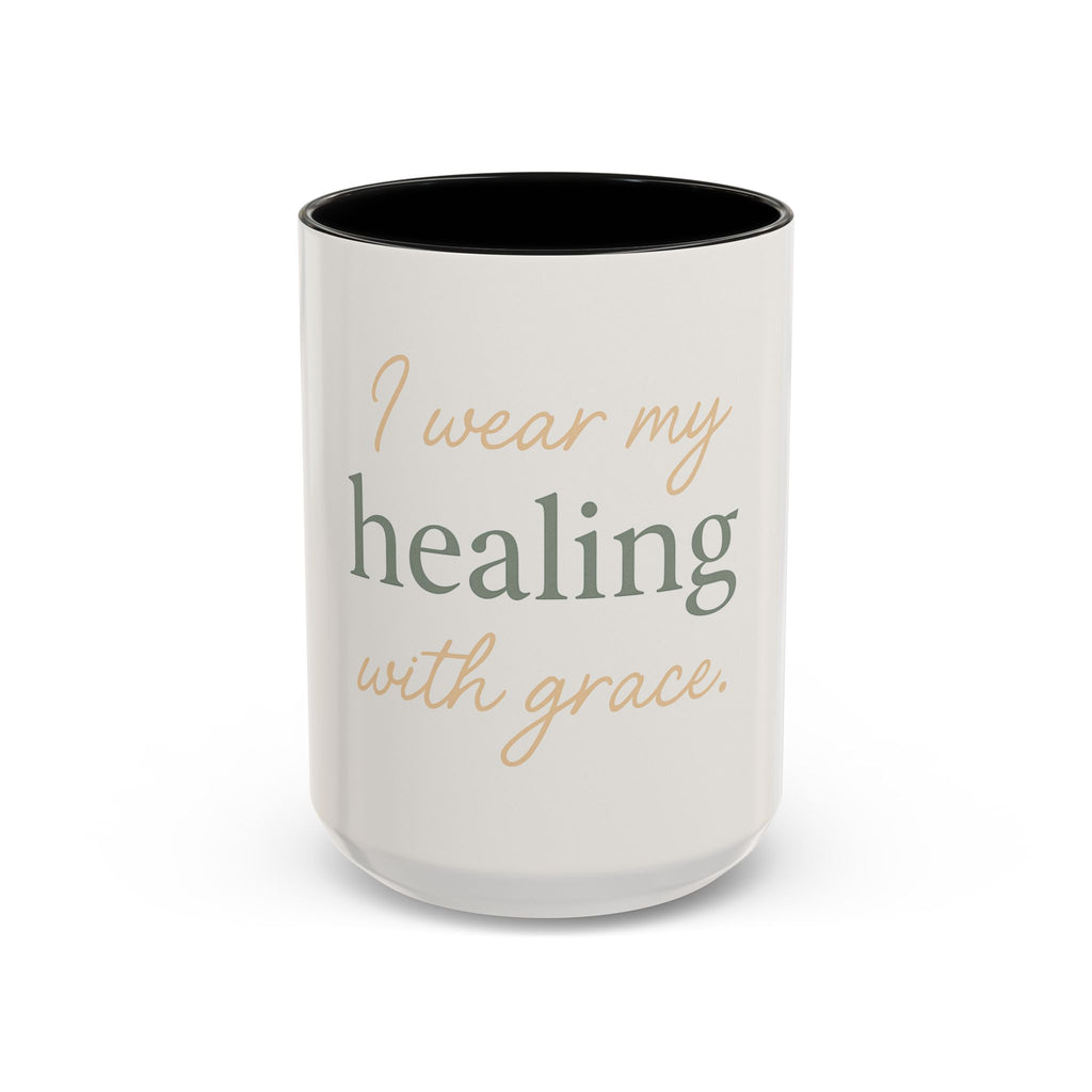 Mug - Healing with Grace Accent Coffee Mug, Inspirational Self-Care Tea Mug