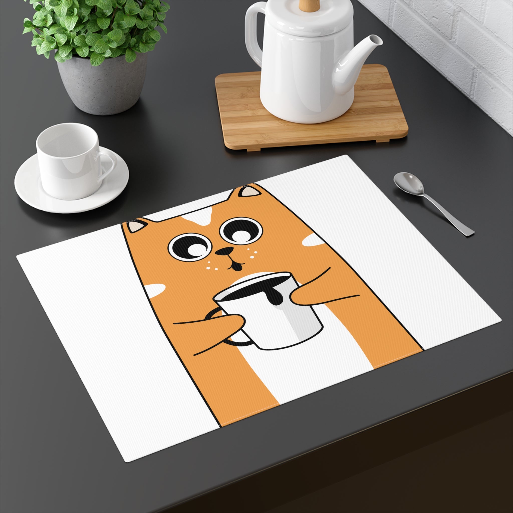 Cute Cat Coffee Placemat, Kitchen Decor, Pet Lover Gift, Dining Table Mat, Fun Home Accessory, Cat-themed Tableware