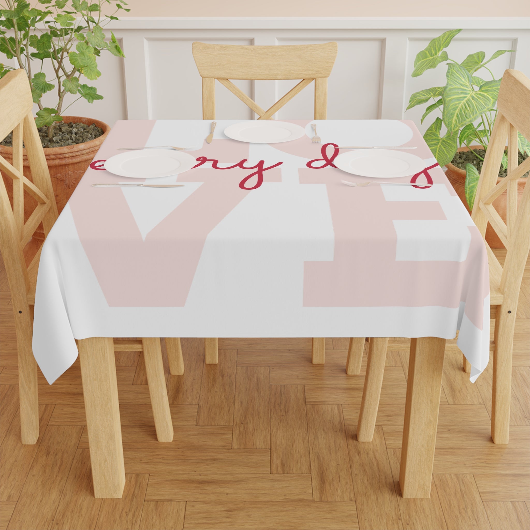 Tablecloth - Love Every Day, Heartfelt Dining Decor, Romantic Table Setting