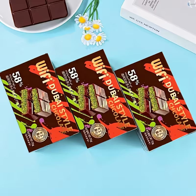 Rich Chocolate & Pistachio Tablets – Dubai Chocolate with Crunchy Bits (2.47oz)