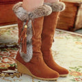 Winter 2026 Snow Boots – High-Top Furry Tassel Wedge Heel Boots (Plus Size Friendly)