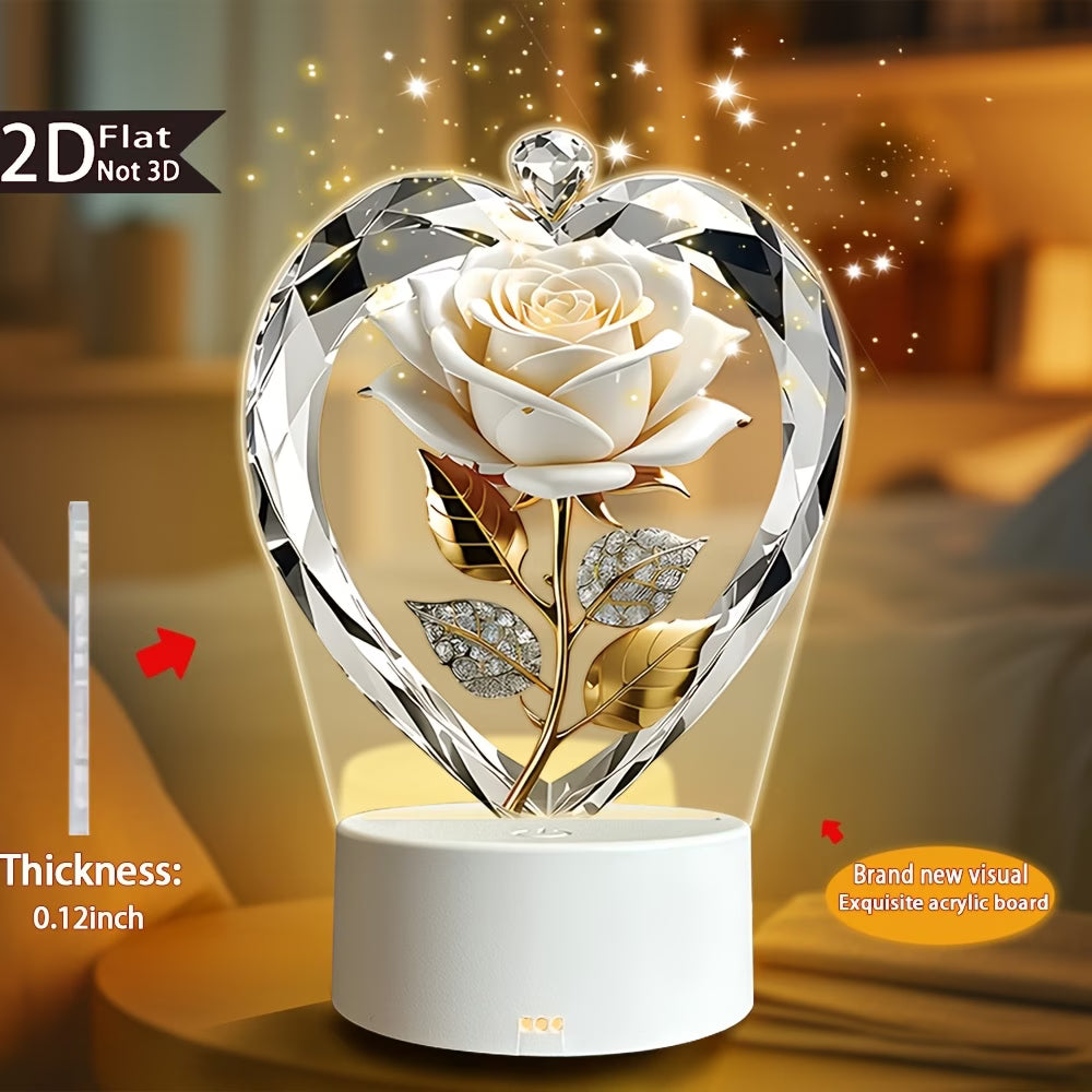 Two-Dimensional White Rose Diamond Heart LED Night Lamp
