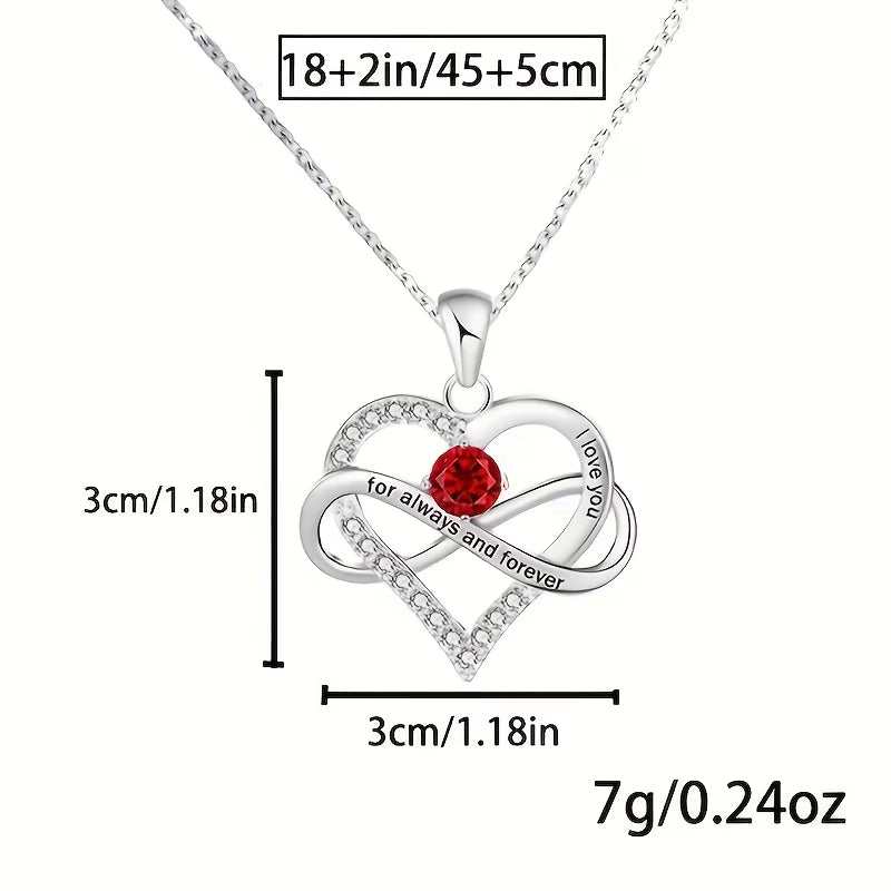 Heart-Shaped Infinity Pendant Necklace & Bear Rose Gift Box Set
