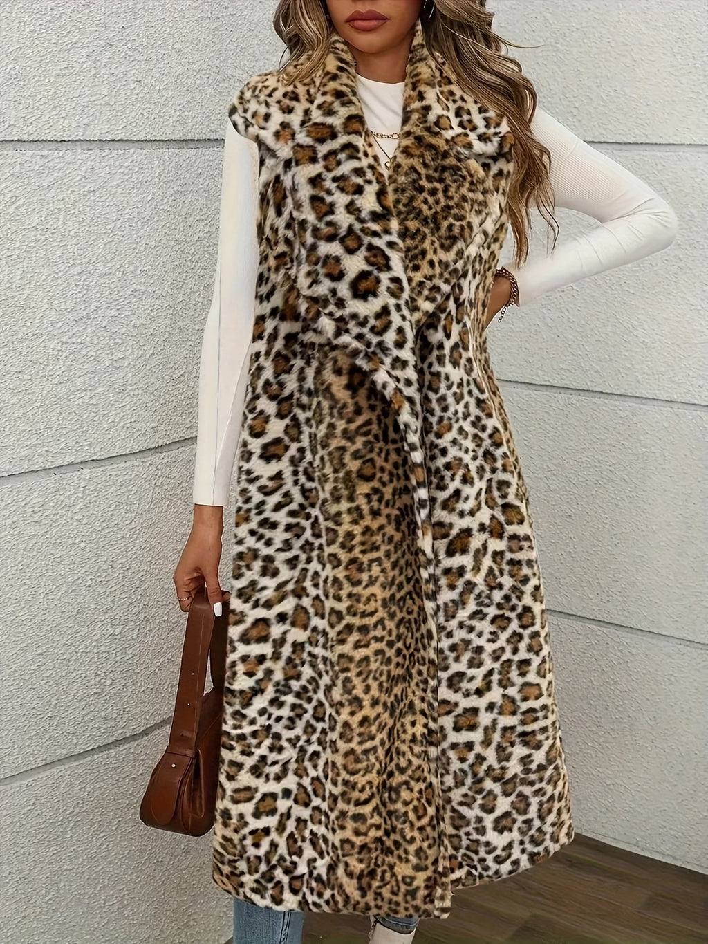 Plus Size Leopard Print Vest Jacket – Sleeveless Winter Layering Essential