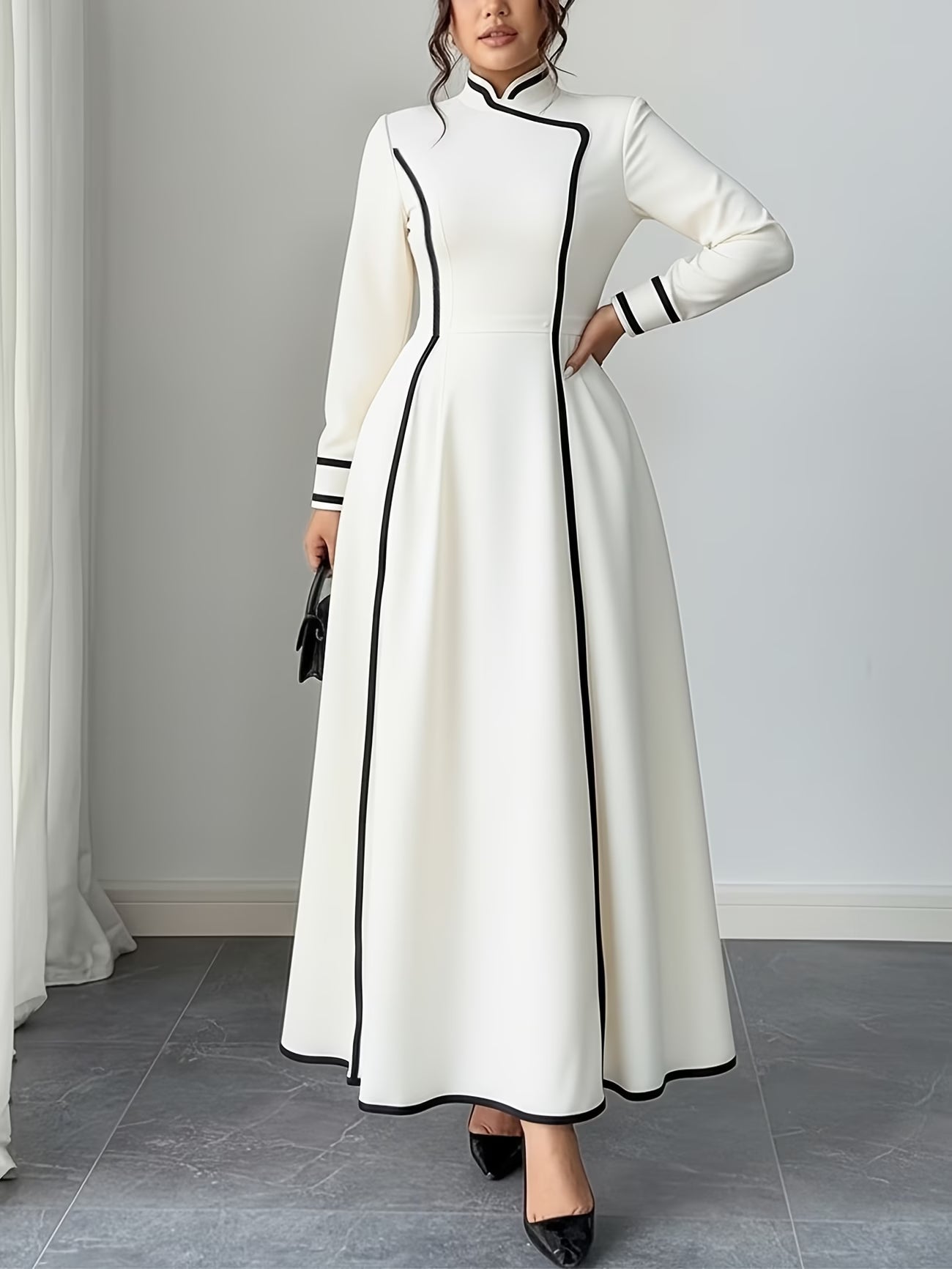 Plus-Size Chinese-Style Stand Collar Long Dress