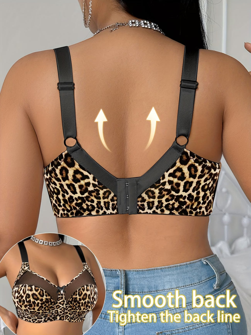 Plus Size Leopard Print Lace Mesh Wire-Free Bra | Sexy & Comfortable Support