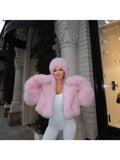 Pink Faux Fur Coat – Women’s Hooded Plush Winter Jacket (Drop Shoulder Fit)