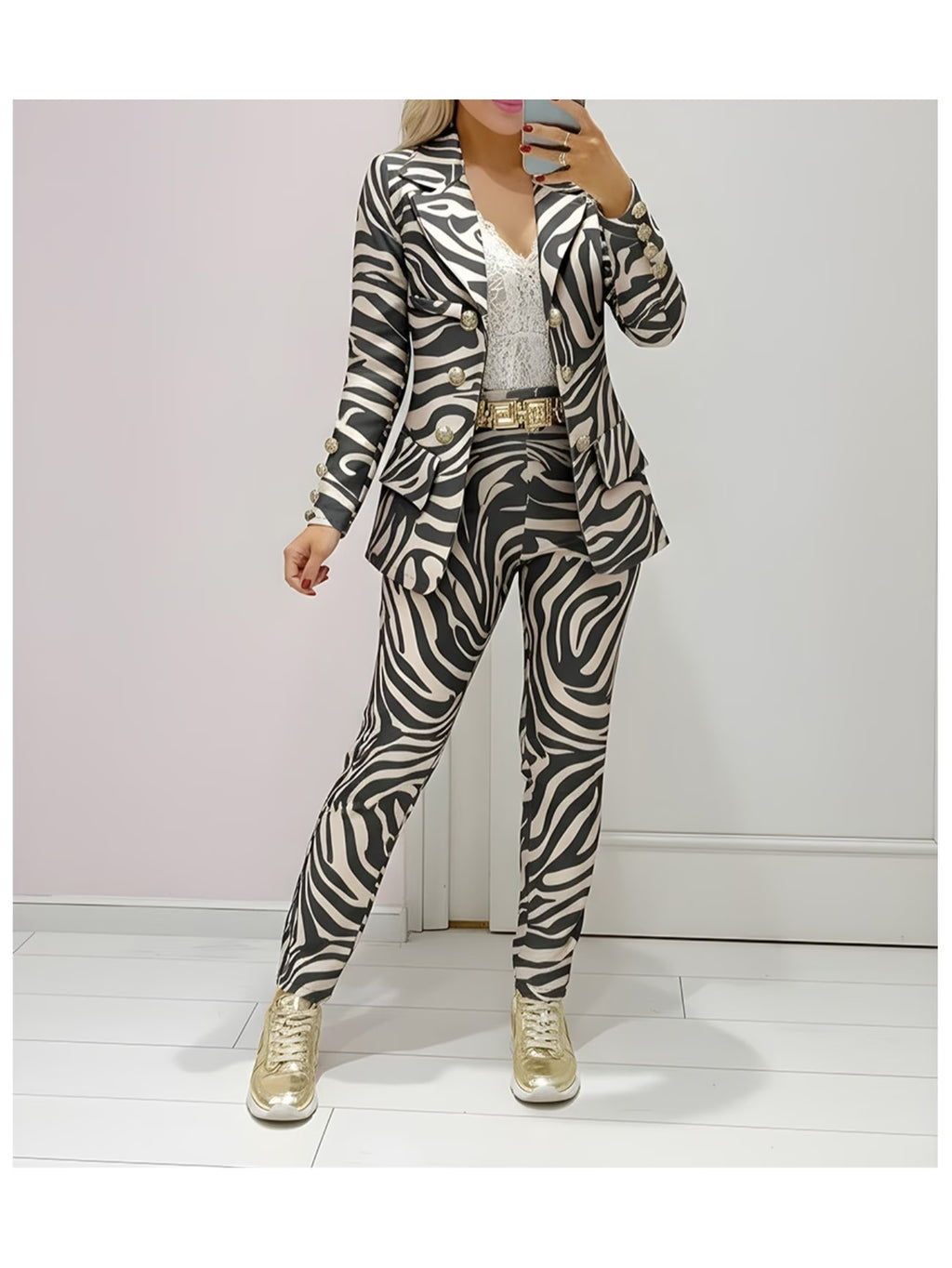 Two-Piece Women’s Zebra Print Blazer + Pants Set