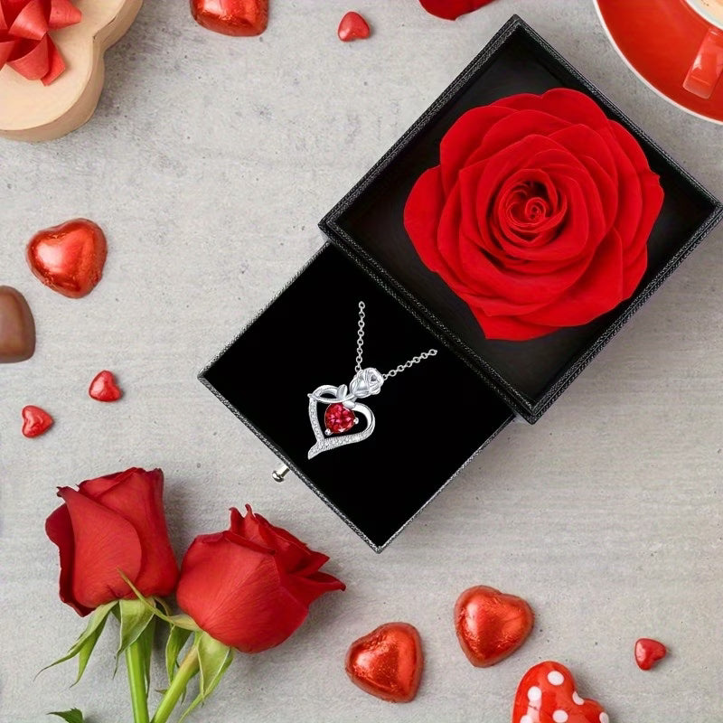 Rose Box Heart Pendant Necklace