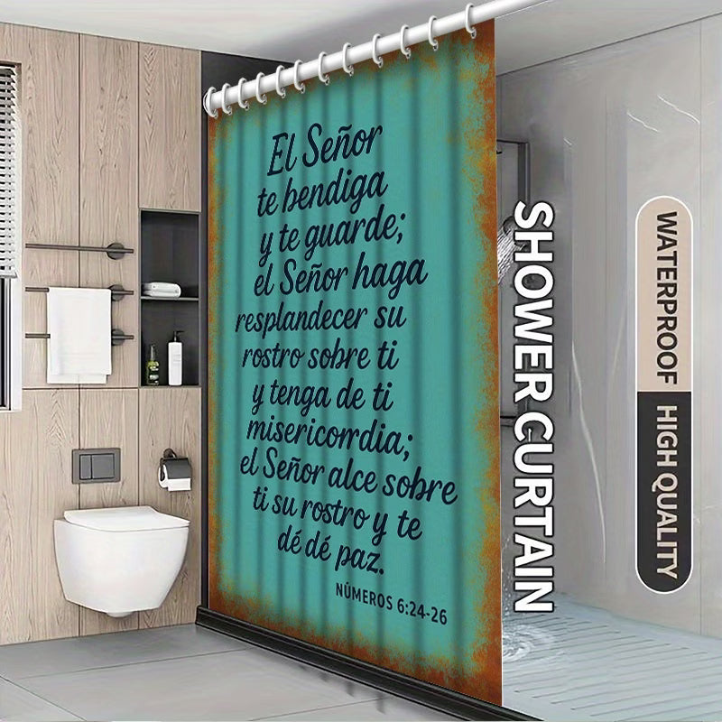 ✝️ Cortina de Ducha Cristiana – Diseño de Oración en Azul