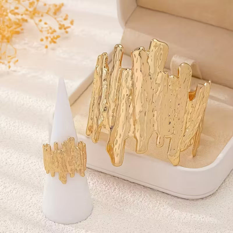 European & American Fork-Shaped Rings & Bracelets Set – Adjustable, Elegant, Party-Ready