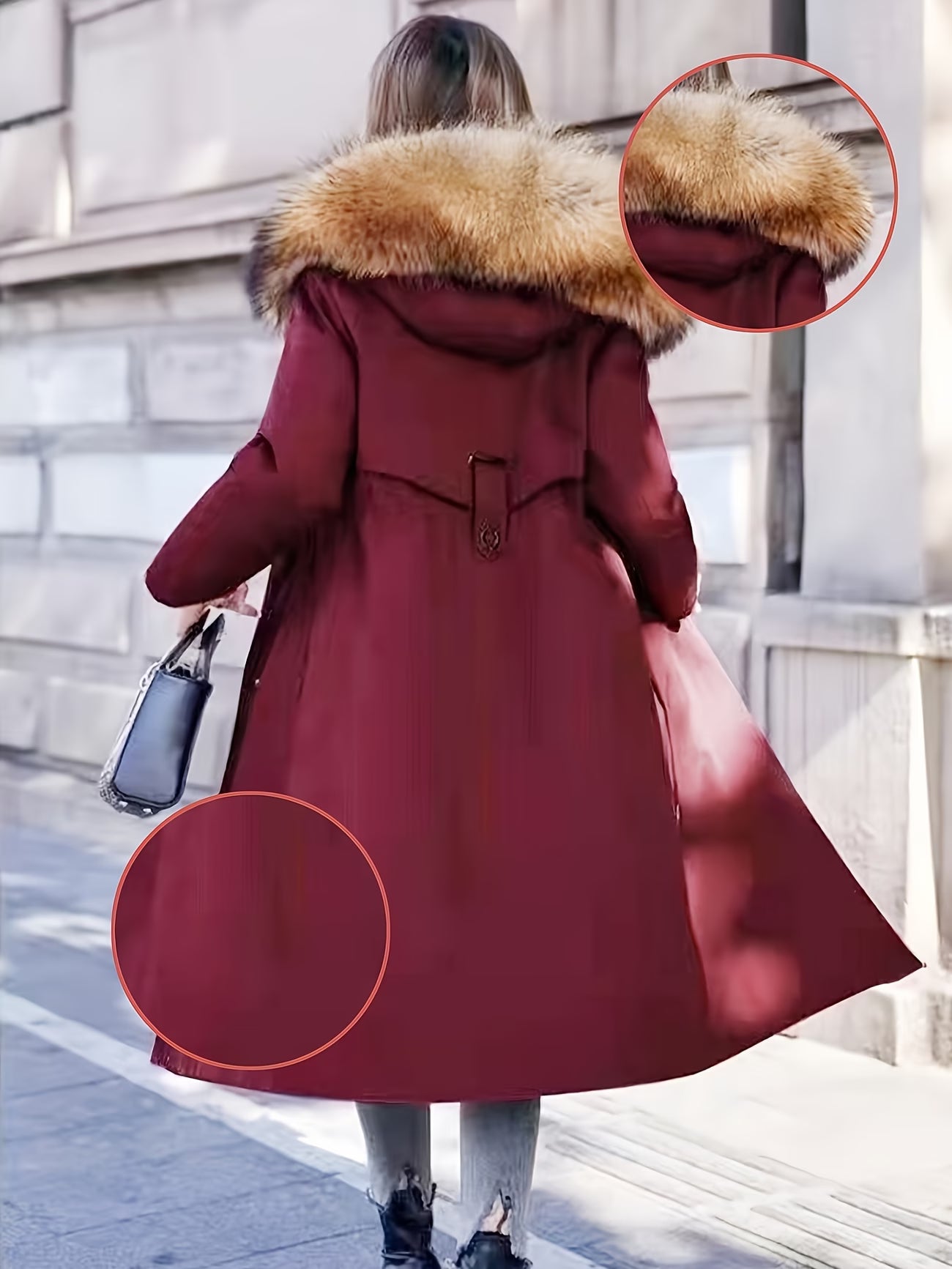 Women’s Winter Parka Jacket – Thickened Padded Coat with Faux Fox & Raccoon Fur