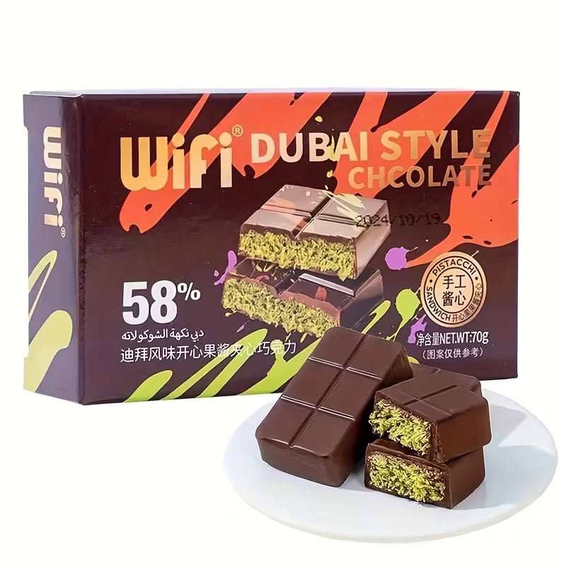 Rich Chocolate & Pistachio Tablets – Dubai Chocolate with Crunchy Bits (2.47oz)