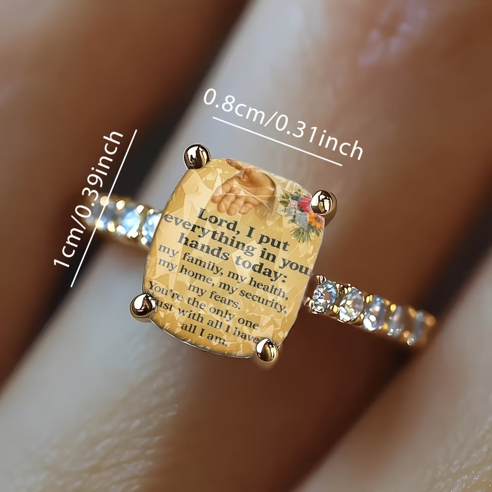 ✨ Women’s Golden Prayer Hand Bouquet Square Ring ✨