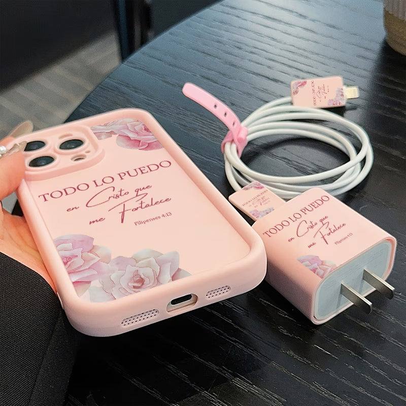 ✝️ Set de 5 Fundas de Teléfono Cristianas – Tema Rosas y Filipenses