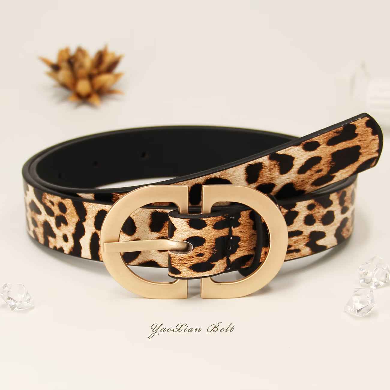 Women’s Leopard Print Faux Leather Belt – Vintage Casual Style