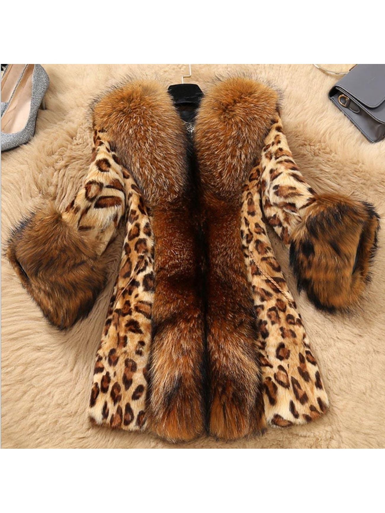 Plus Size Mid-Length Leopard Print Faux Fur Coat – Autumn/Winter 2026