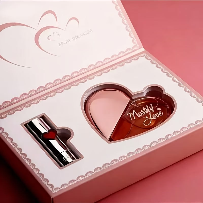Long-Lasting Floral Perfume & Heart Lipstick Gift Set