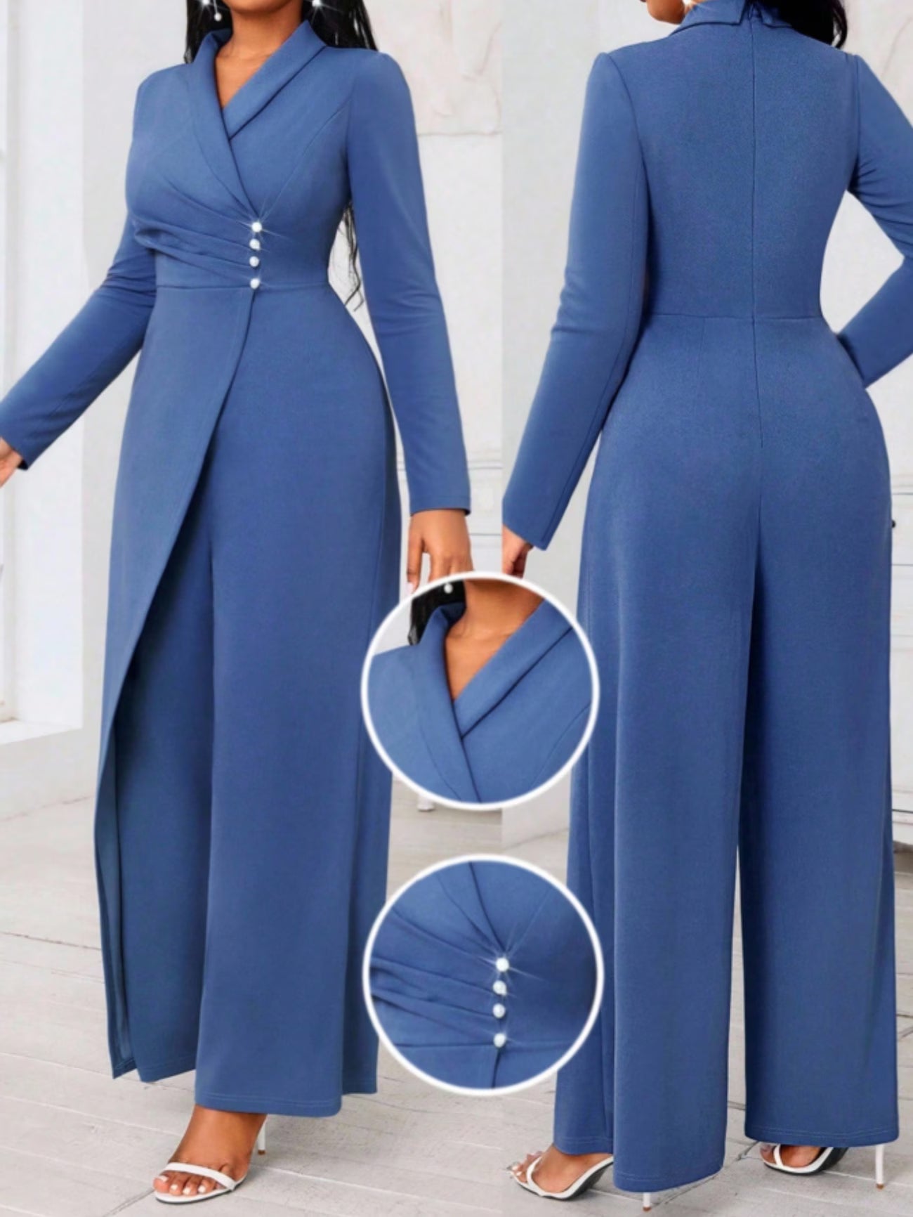 Plus-Size Women’s V-Neck Wide-Leg Jumpsuit