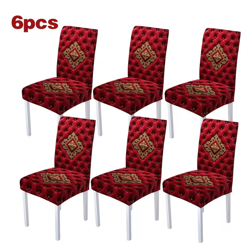 Classic Baroque Red Pillow, Chair Cover & Tablecloth Set (4–7 Pieces)