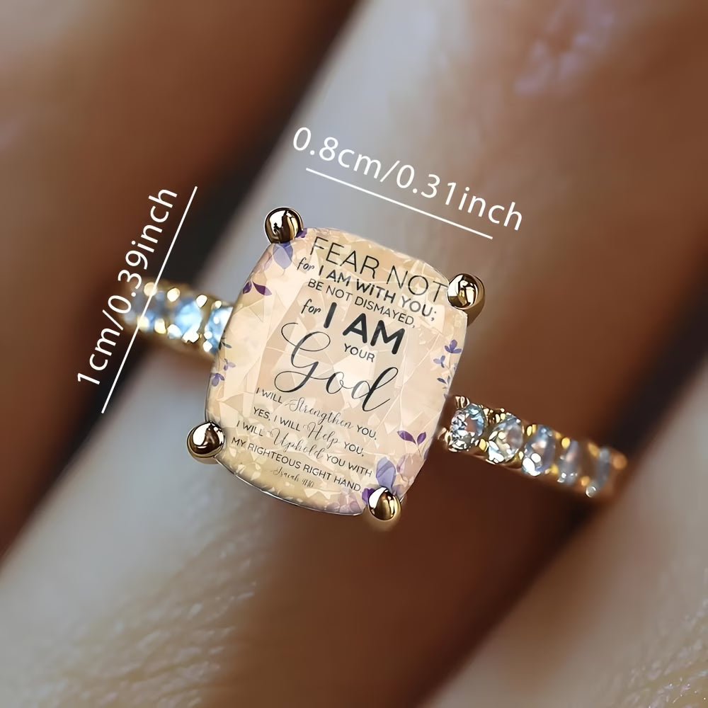 ✨ Women’s Golden Bible Text Floral Square Ring ✨
