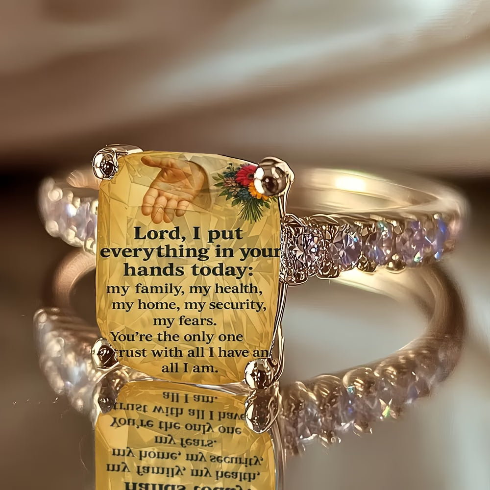 ✨ Women’s Golden Prayer Hand Bouquet Square Ring ✨