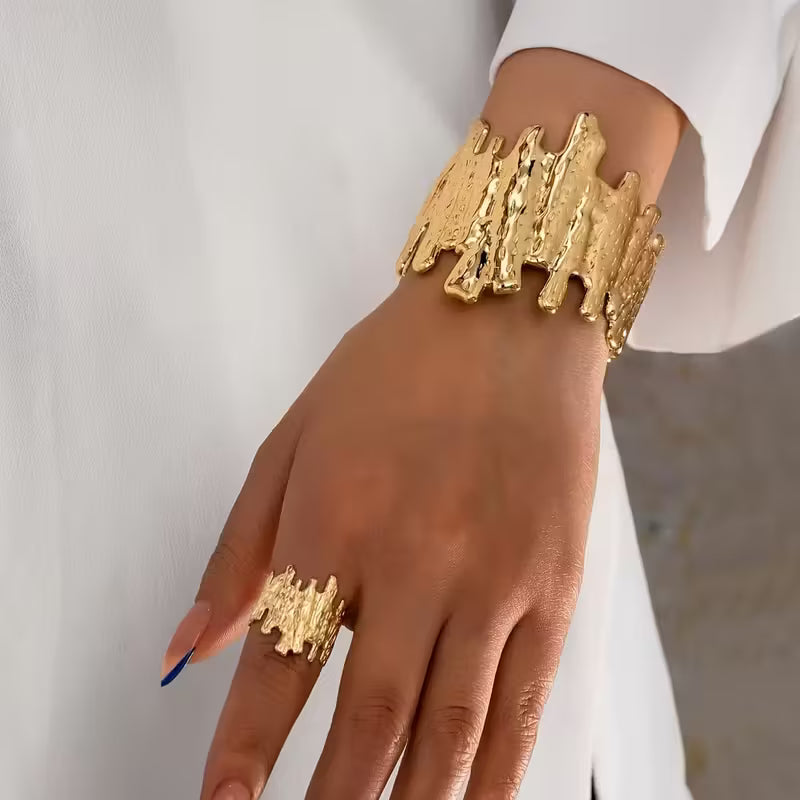 European & American Fork-Shaped Rings & Bracelets Set – Adjustable, Elegant, Party-Ready