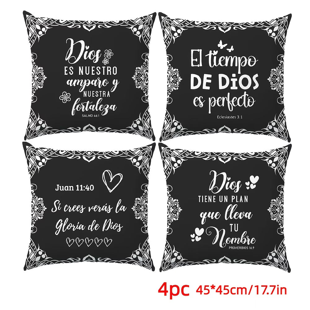 ✝️ Set de 4 Fundas de Cojín Cristianas – Citas Inspiradoras en Español