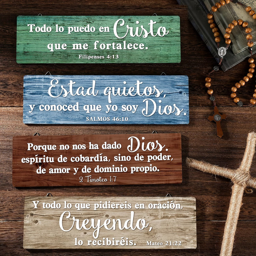 ✝️ Set de 4 Placas de Pared con Versículos Bíblicos en Español