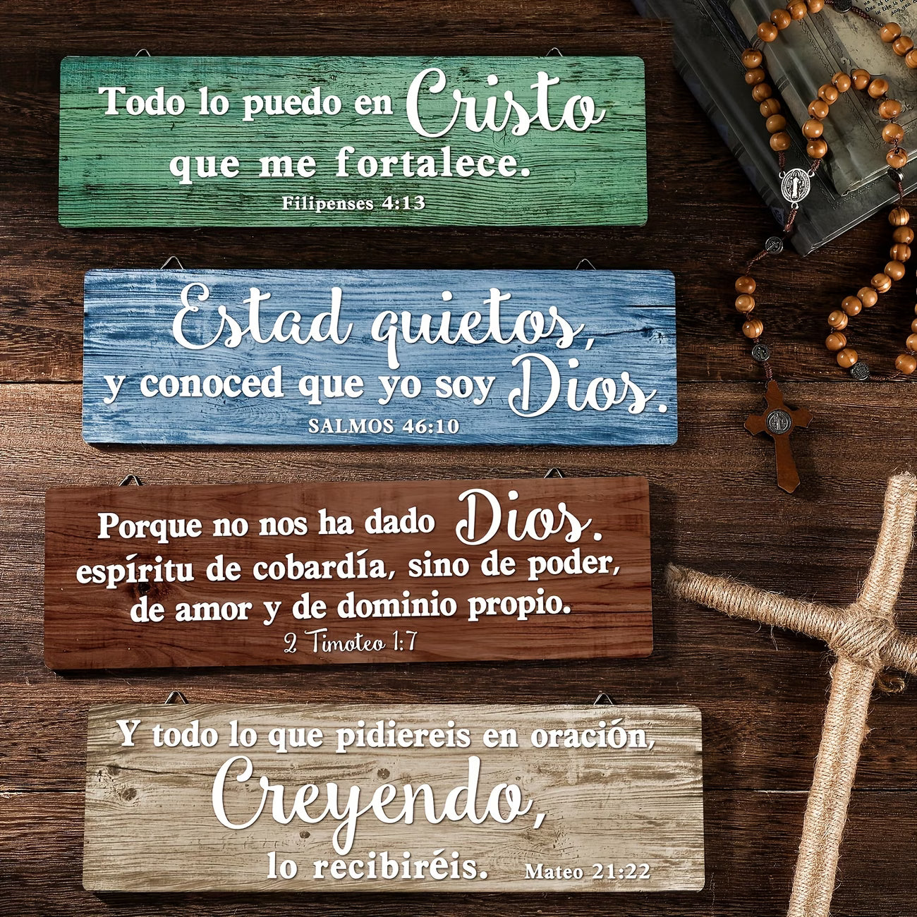 ✝️ Set de 4 Placas de Pared con Versículos Bíblicos en Español