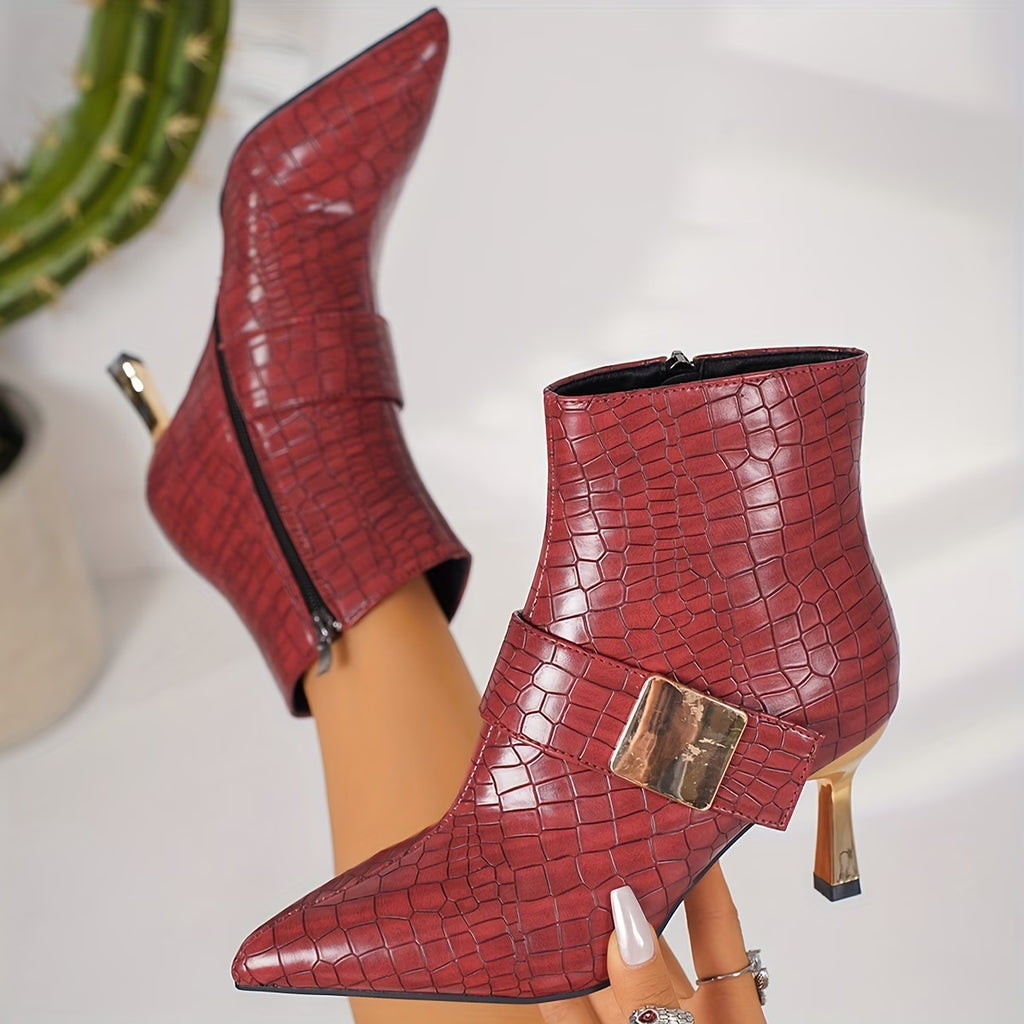 Elegant Women’s Ankle Boots with Slender High Heel & Square Buckle Strap