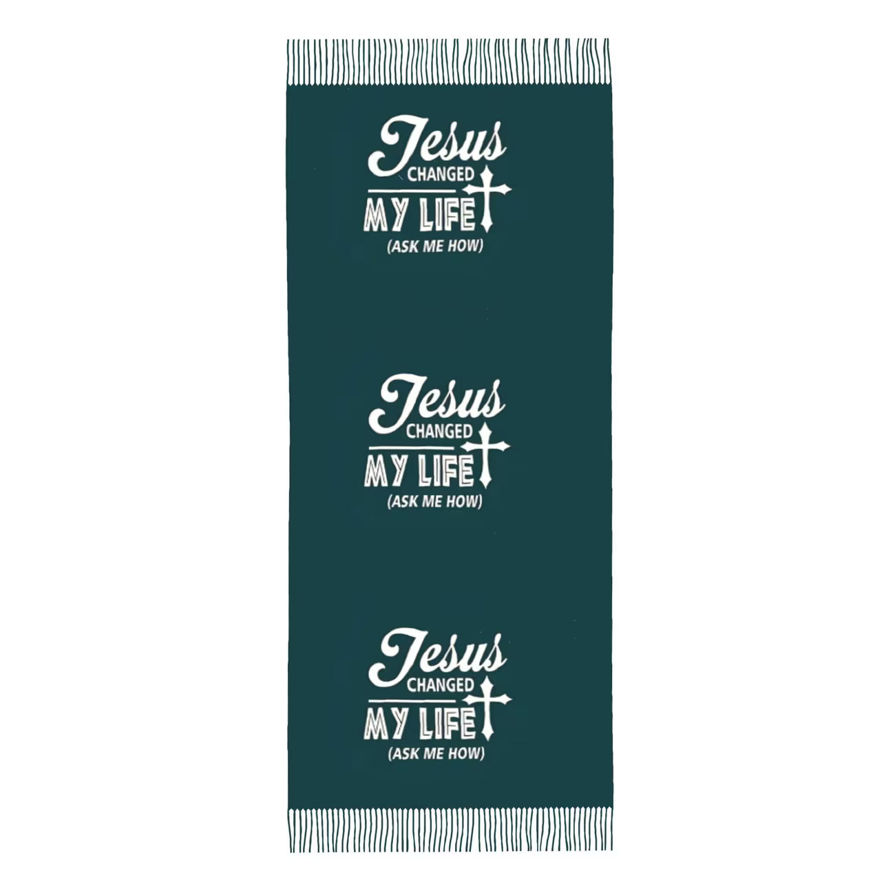 UNISEX Autumn & Winter Tassel Scarf – Vintage Knit with “Changed My Life” Christian Quote