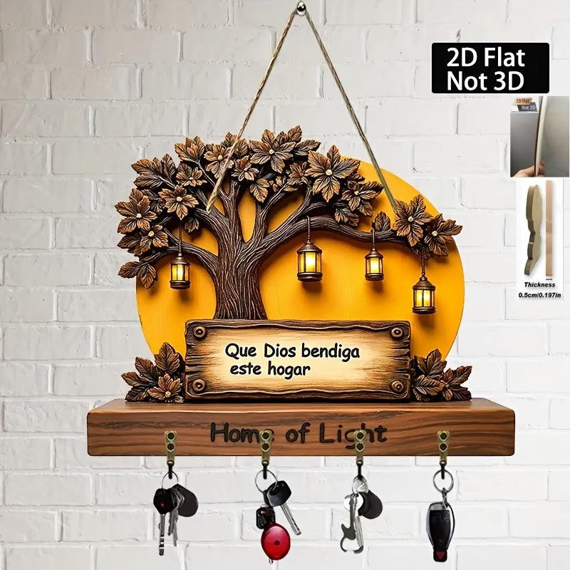 ✝️ Portallaves de Madera Estilo Farmhouse – “God Bless This House”