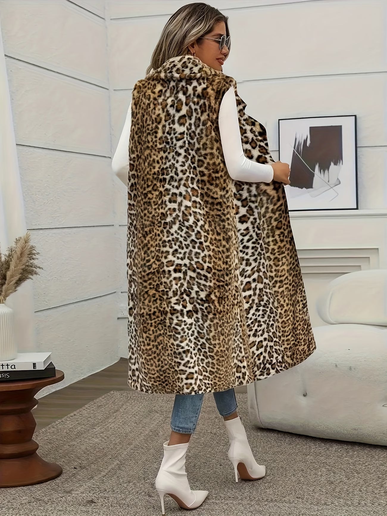 Plus Size Leopard Print Vest Jacket – Sleeveless Winter Layering Essential