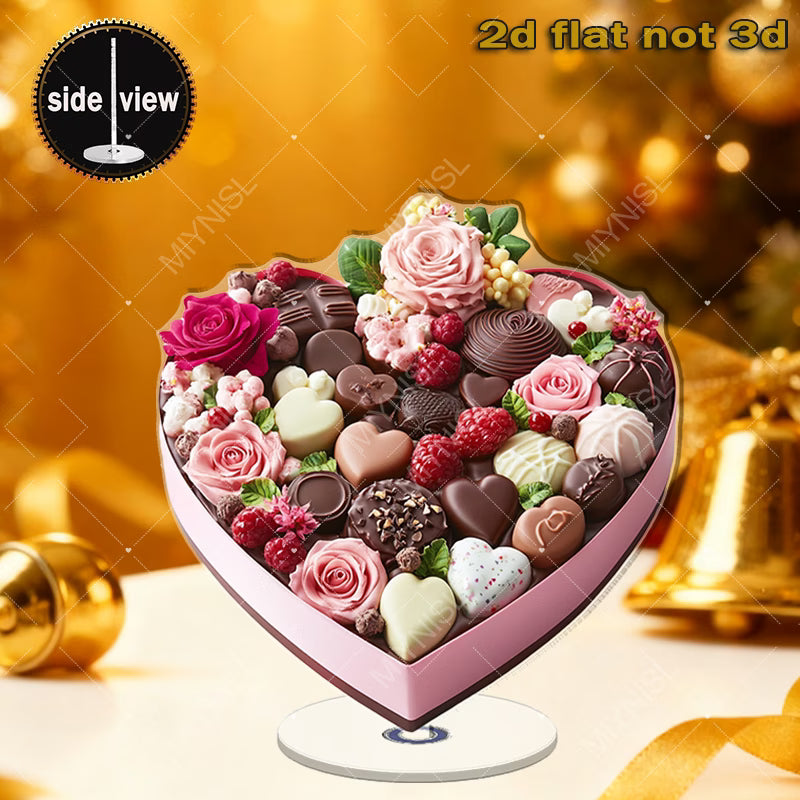 2D Flat Rotating Acrylic Heart-Shaped Pink Gift Box