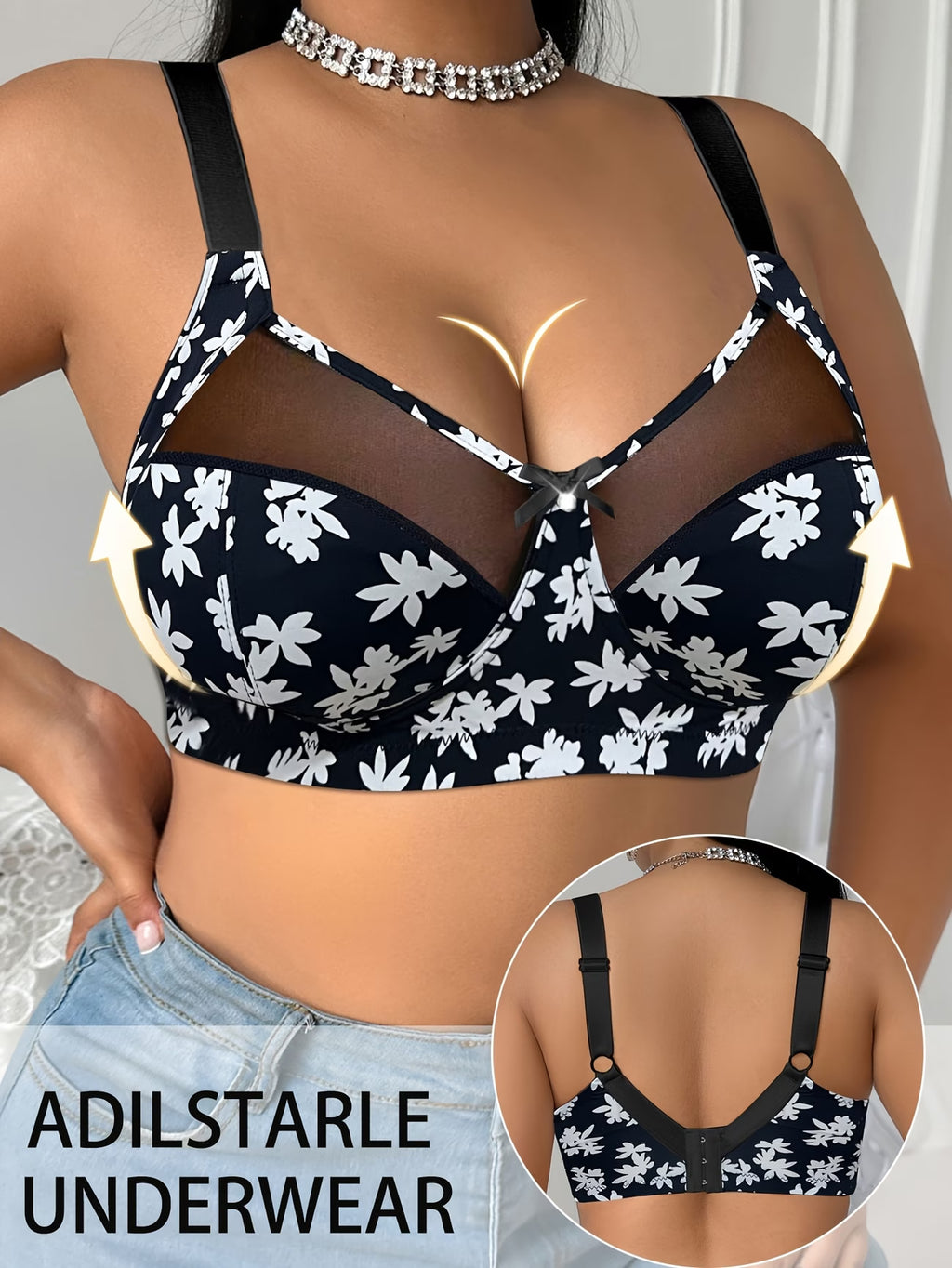 Plus Size Leopard Print Lace Mesh Wire-Free Bra | Sexy & Comfortable Support